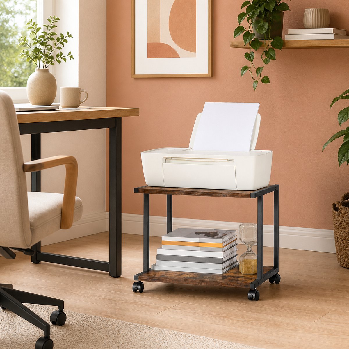 TRANKIELO® - Printerstandaard met verstelbare poten en wielen – 42 x 28 x 33 cm – Robuust en ruimtebesparend