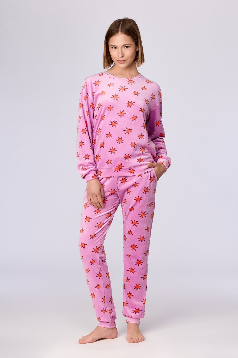Woody Meisjes-Dames pyjama sterrenprint - maat L