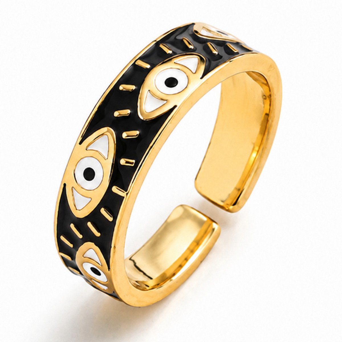 Deja Jewels - Dames ring - Goudkleurig edelstaal - Zwart Oogmotief