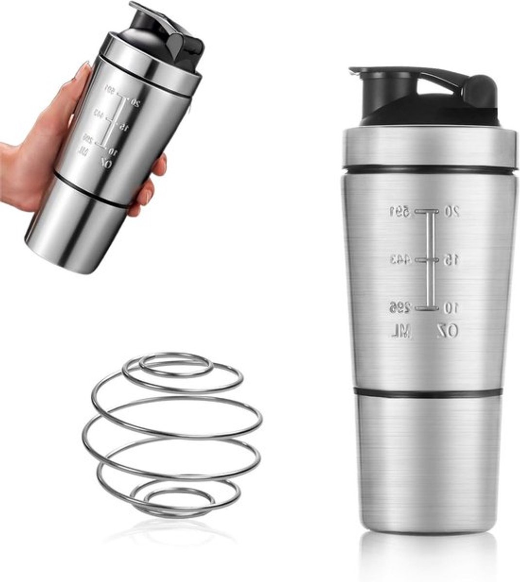 Shaker van 600 ml en 200 ml dubbelwandig met roestvrijstalen schijf voor