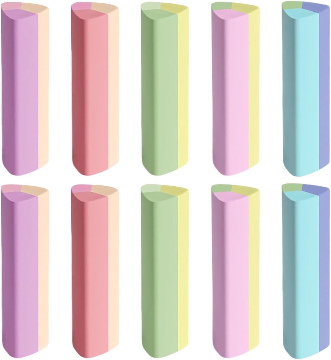 Set van 10 Driekleurige Gum in Schattige Driehoekvorm, Perfect voor Tekenen en Schoolbenodigdheden, Kunstbenodigdheden en Studieaccessoires