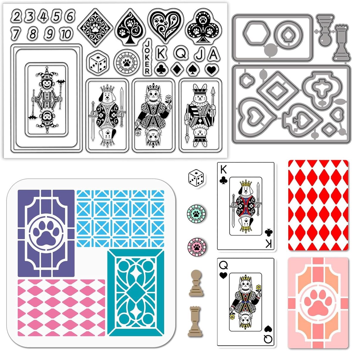 Cartoon Dieren Pokerkaarten Siliconen Stempels voor Kaarten Maken - Snijmallen, Spelkaarten en Scrapbooking Creatieve DIY Set