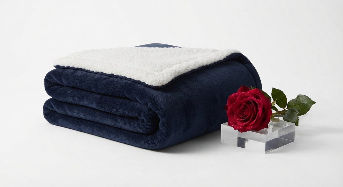 Livatto Knuffeldeken 150 x 200 cm, marineblauw, sherpa woondeken met fleece-voering