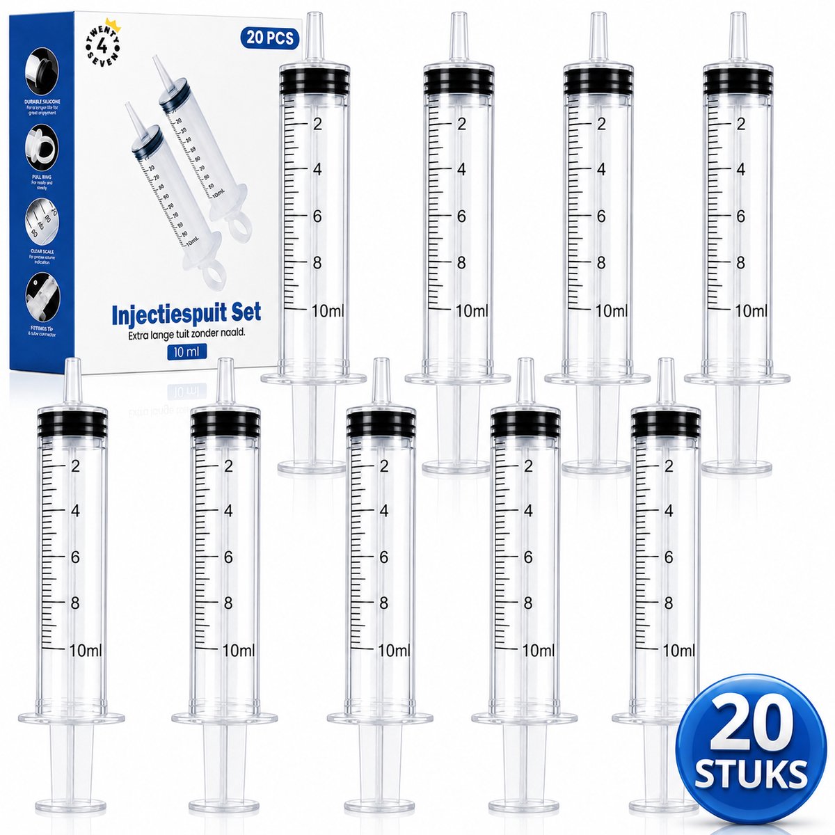 Twenty4seven® Injectiespuit 20 Stuks 10ML - Doseerspuit met Extra Lange Tuit - Kleine Spuit zonder Naald - Voor Huisdieren, Navullen & Doseren