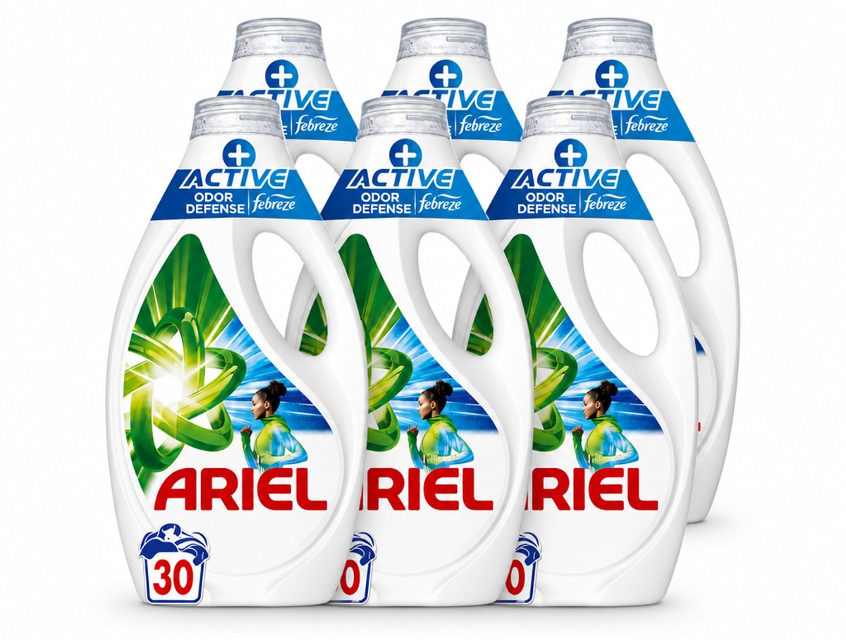 6 x Ariel - Vloeibaar Wasmiddel - +Actieve Odor Defense - 30 Wasbeurten - 1,35 liter - Voordeelverpakking - 6 stuks