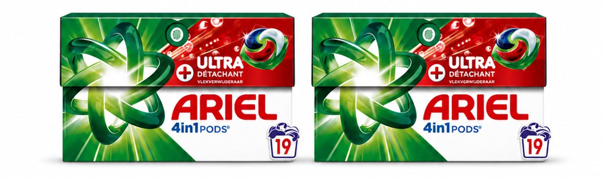 2 x Ariel - 4in1 Wasmiddel Pods - Ultra Vlekverwijderaar - 19 Pods - Voordeelverpakking - 2 stuks