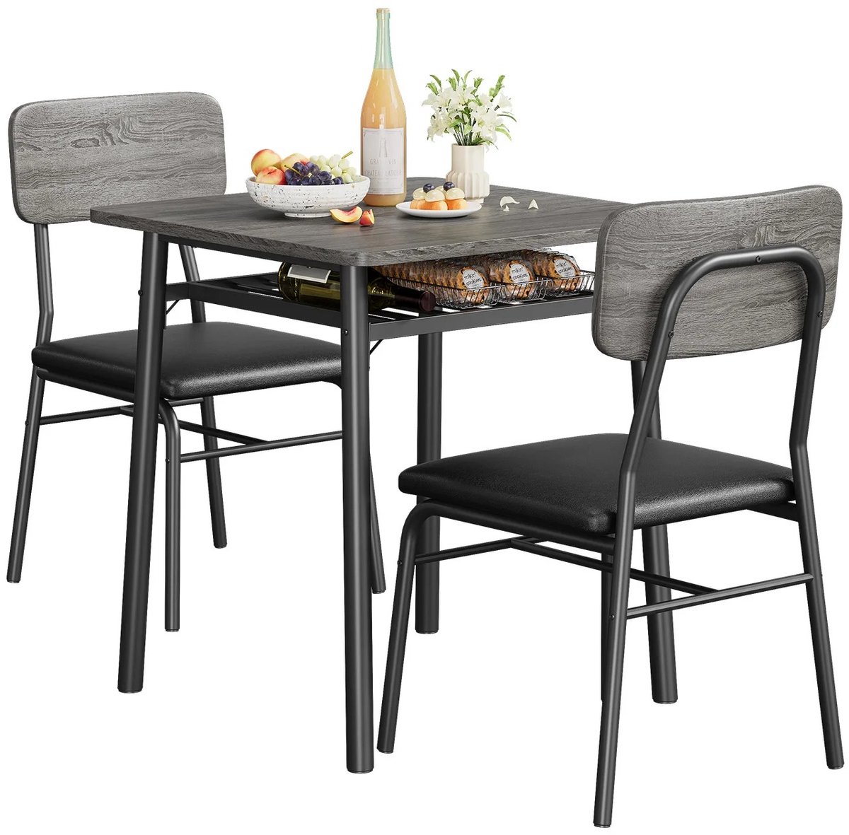 Bruinsma INEX Keukentafel - Eettafel Set - Keukentafel 2 Personen Met Stoelen - Ruimtebesparend - 70Lx70Bx75H CM - Grijs