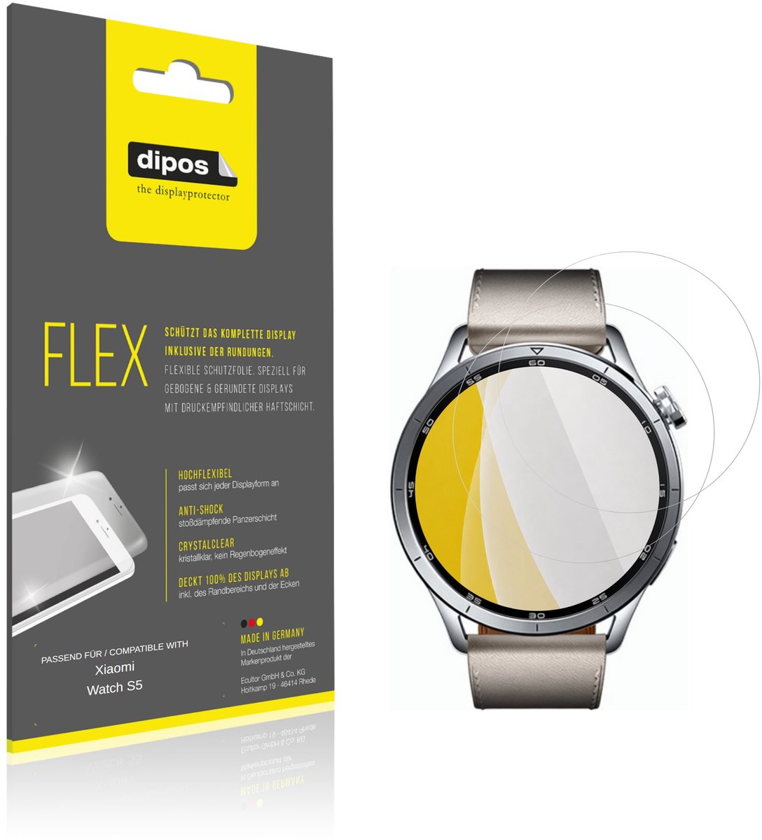 dipos – 2x Beschermfolie geschikt voor Xiaomi Watch S5 | 3D Full Cover Screenprotector | 100% Passend
