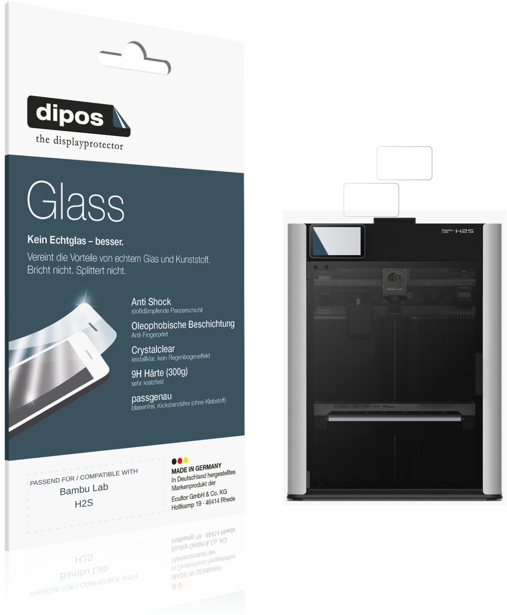dipos – 2x Pantserfolie geschikt voor Bambu Lab H2S | 9H Screenprotector
