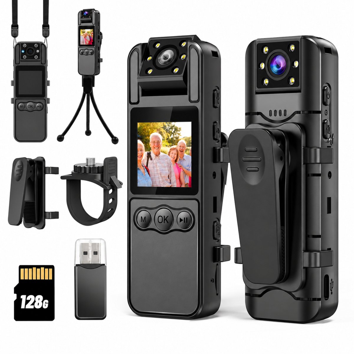 Bodycam 1080P – Draagbare Mini Camera met Nachtzicht – 6 Uur Batterijduur – 128GB – 180° Draaibare Lens