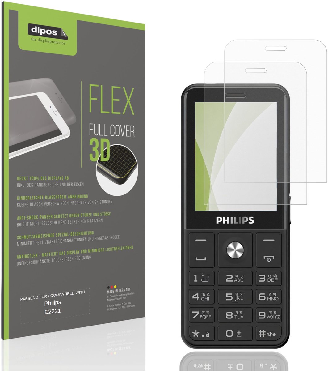 dipos FLEX – 2x Matte Screenprotector geschikt voor Philips E2221 | Volledige Schermbescherming | Case-Friendly