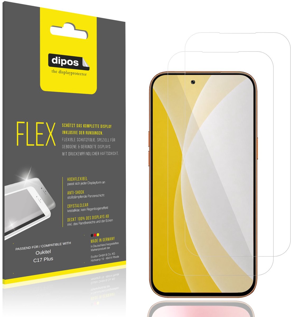 dipos – 2x Beschermfolie geschikt voor Oukitel C17 Plus | 3D Full Cover Screenprotector | 100% Passend