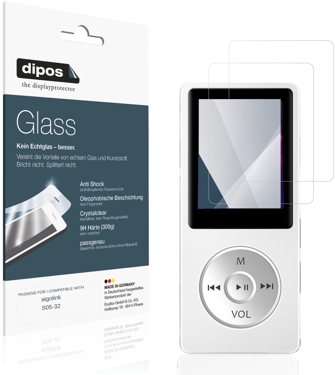 dipos – 2x Pantserfolie geschikt voor aigolink S05-32 | 9H Screenprotector