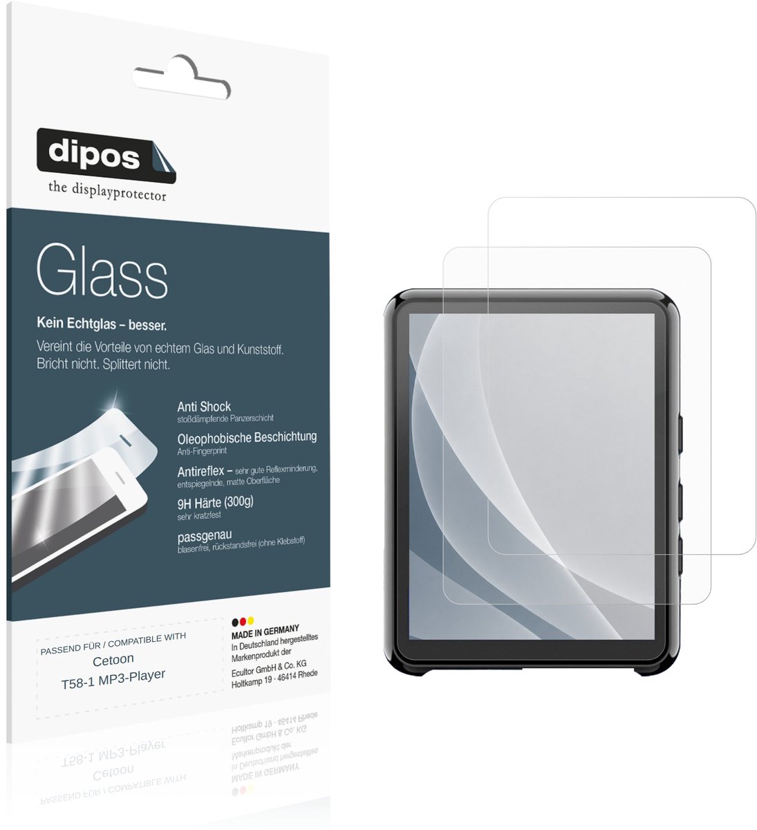 dipos – 2x Matte Pantserfolie geschikt voor Cetoon T58-1 MP3-Player | 9H Screenprotector