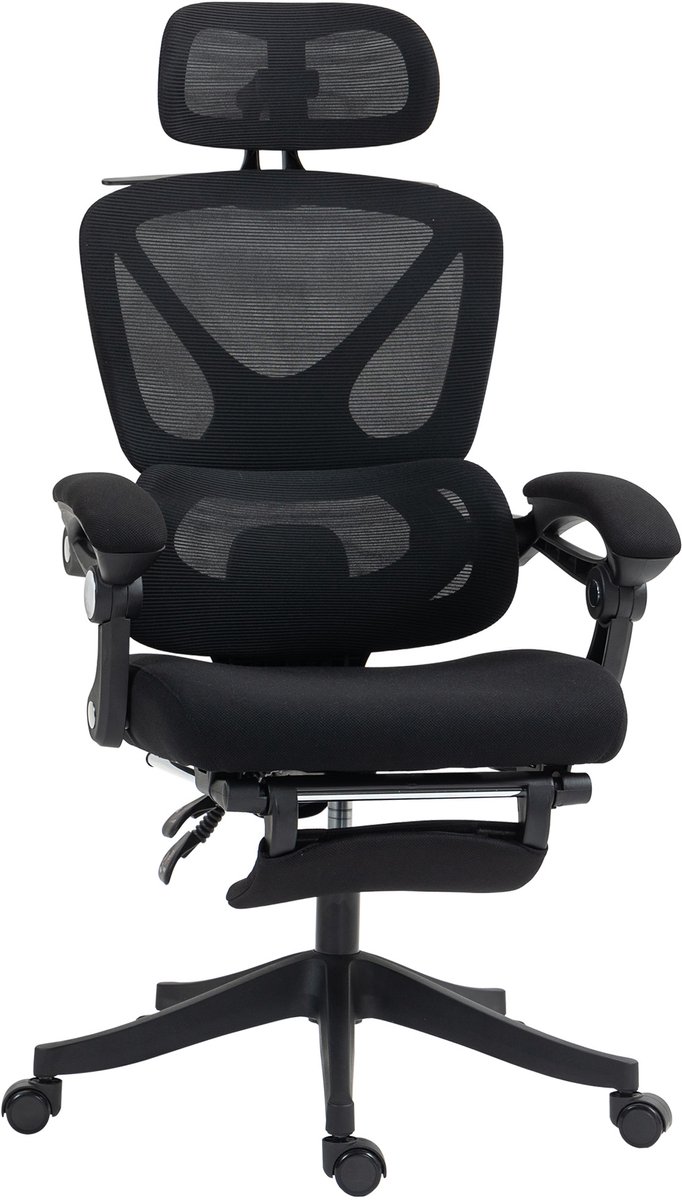 Ergonomische bureaustoel - Verstelbare hoofdsteun - Kantelbare rugleuning - Ademend mesh - Gescheiden rugleuning - Zwart
