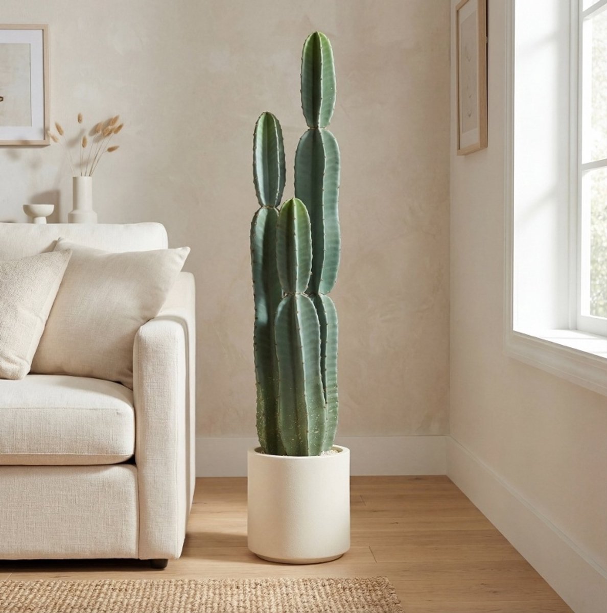 Kunstplant Cactus – Realistisch Design – Ø25 x 111 cm – Kunststof – Groen – Voor Woonkamer En Kantoor – In Decoratieve Pot