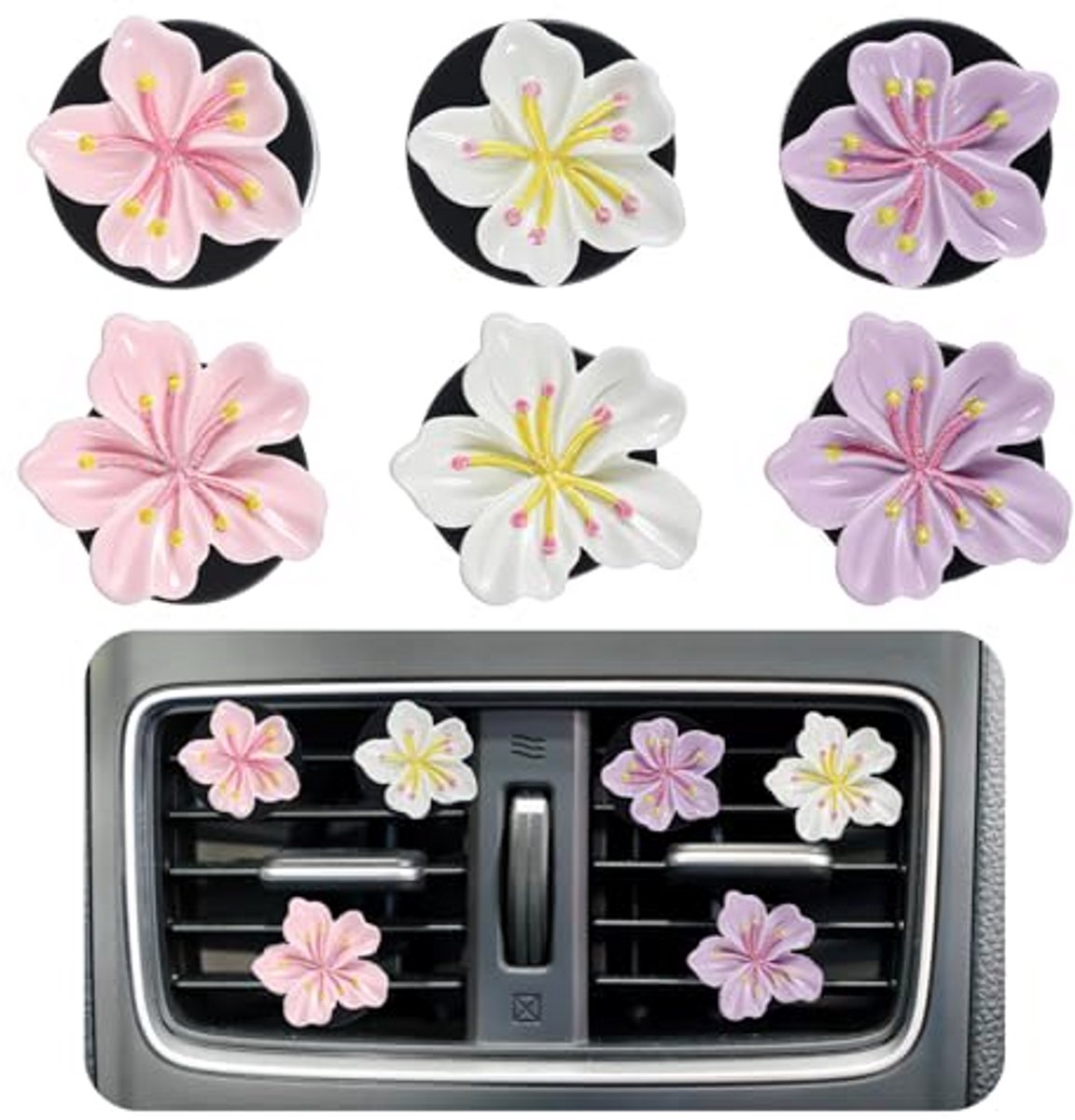 Auto Luchtverfrisser 6 Stuks - Bloem Ventilatieclips - Geurverspreider voor Autoventilatie - Decoratieve Auto Accessoires