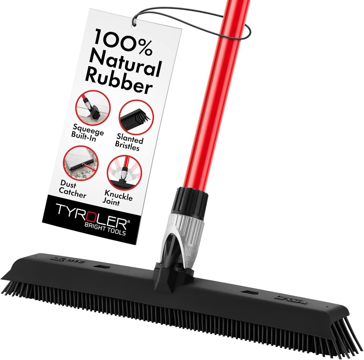 2-in-1 Vloerreiniger - Zwart - 41 cm - 100% Rubber met Roestvrij Handvat - Voor Harde Vloeren en Huisdierhaar