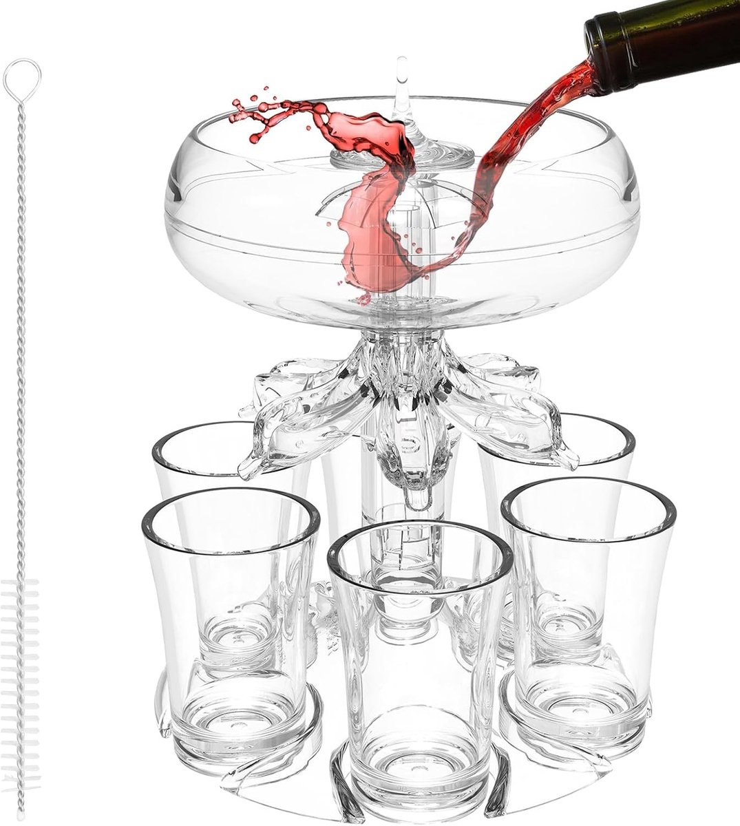 Dispenser voor Shotglaasjes met 6 Glazen en Standaard, Ideaal voor Feestjes en Drankjes