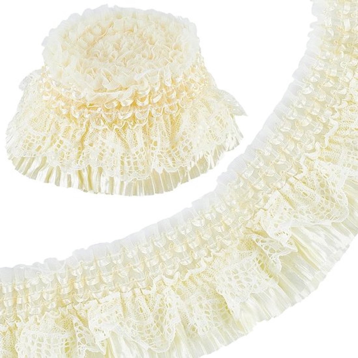 Dailygoods- Kant Dubbellaags Elastisch - Ruches Trim - 7,5 cm Breed - Katoenen Lint