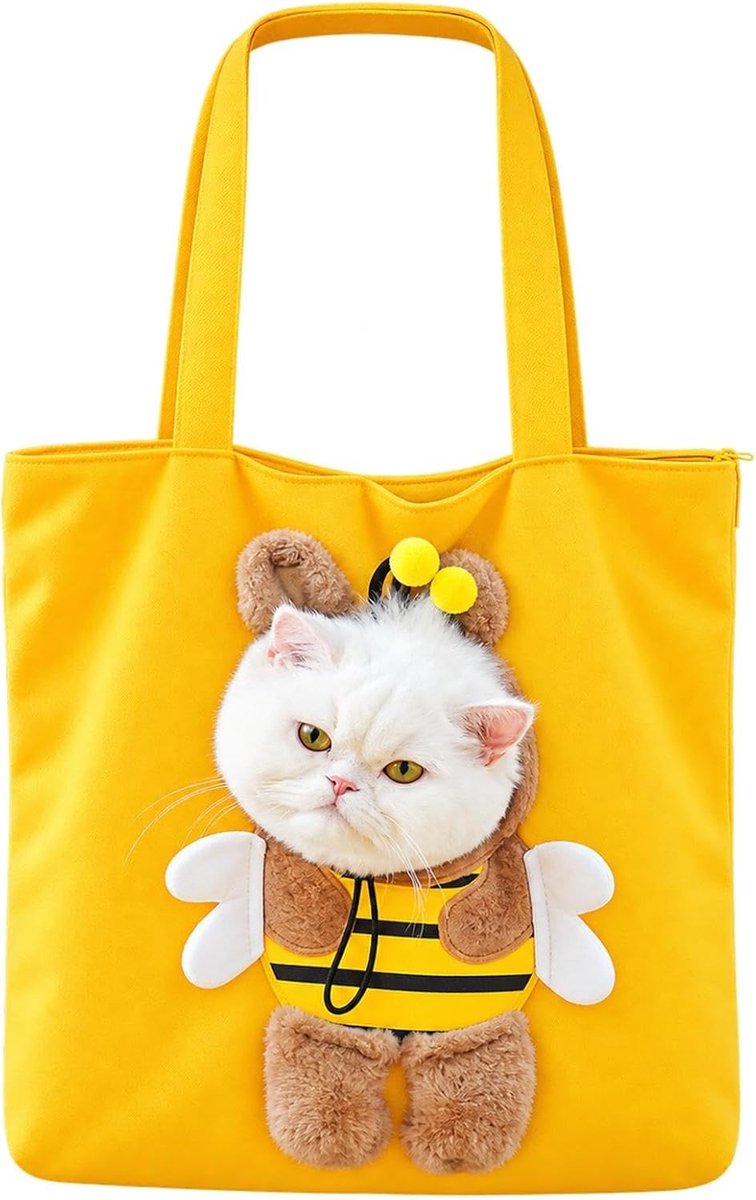 KZQ Katten draagtas met hoofdopening - Ademend canvas schoudertas - Bijenvorm - Geschikt voor katten en kleine honden - Geel