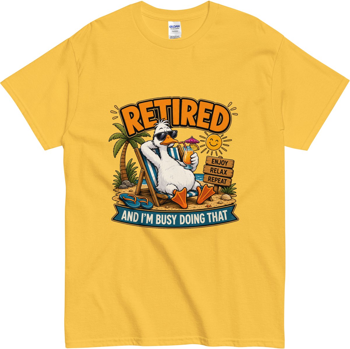 T shirt voor Mannen en Vrouwen - Komische Pensioen Gans - Retired Tekst - Geel - S