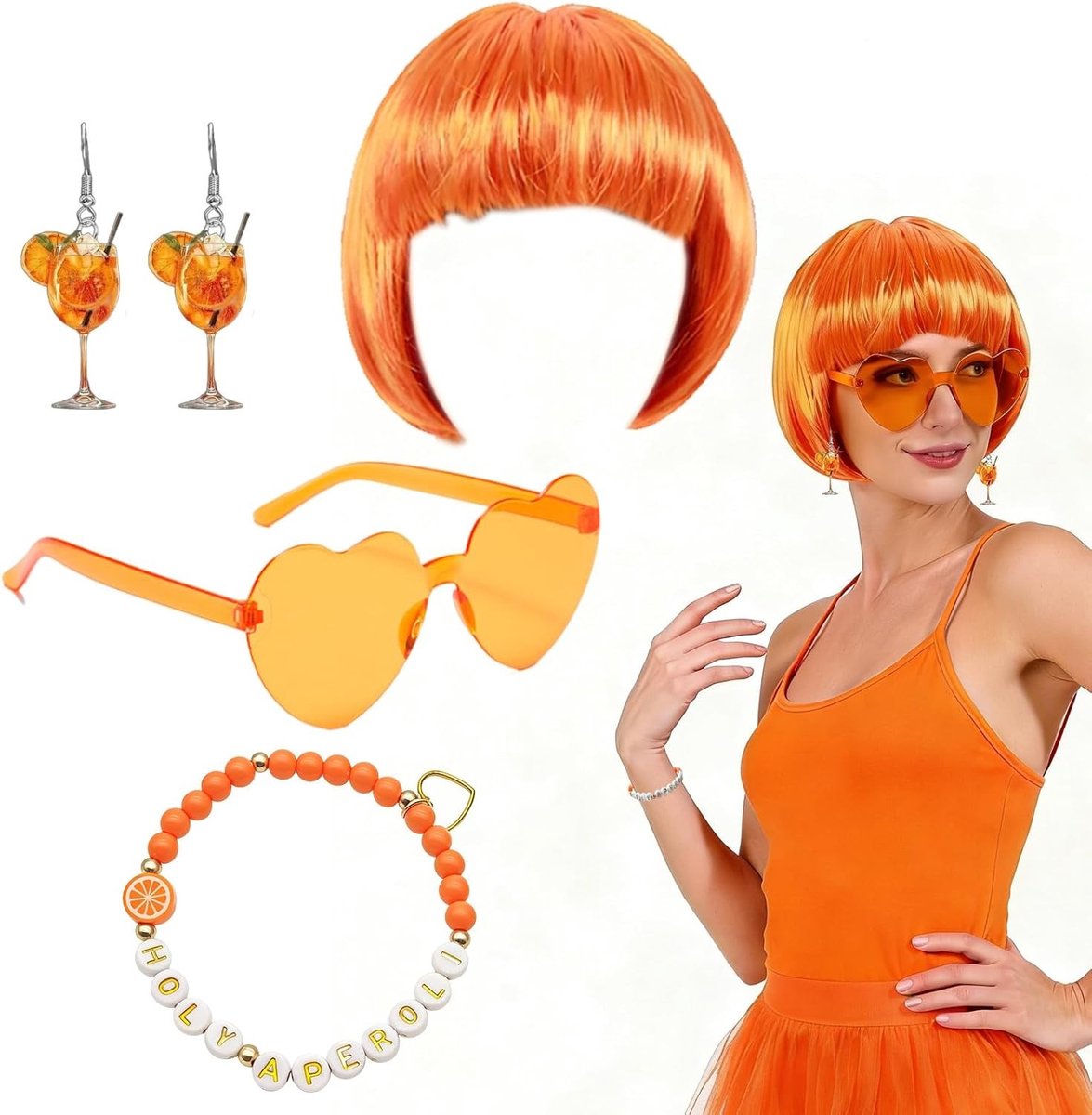 Vrouwelijke accessoires voor een Aperol Spritz kostuum met feestelijke uitstraling en stijlvolle details