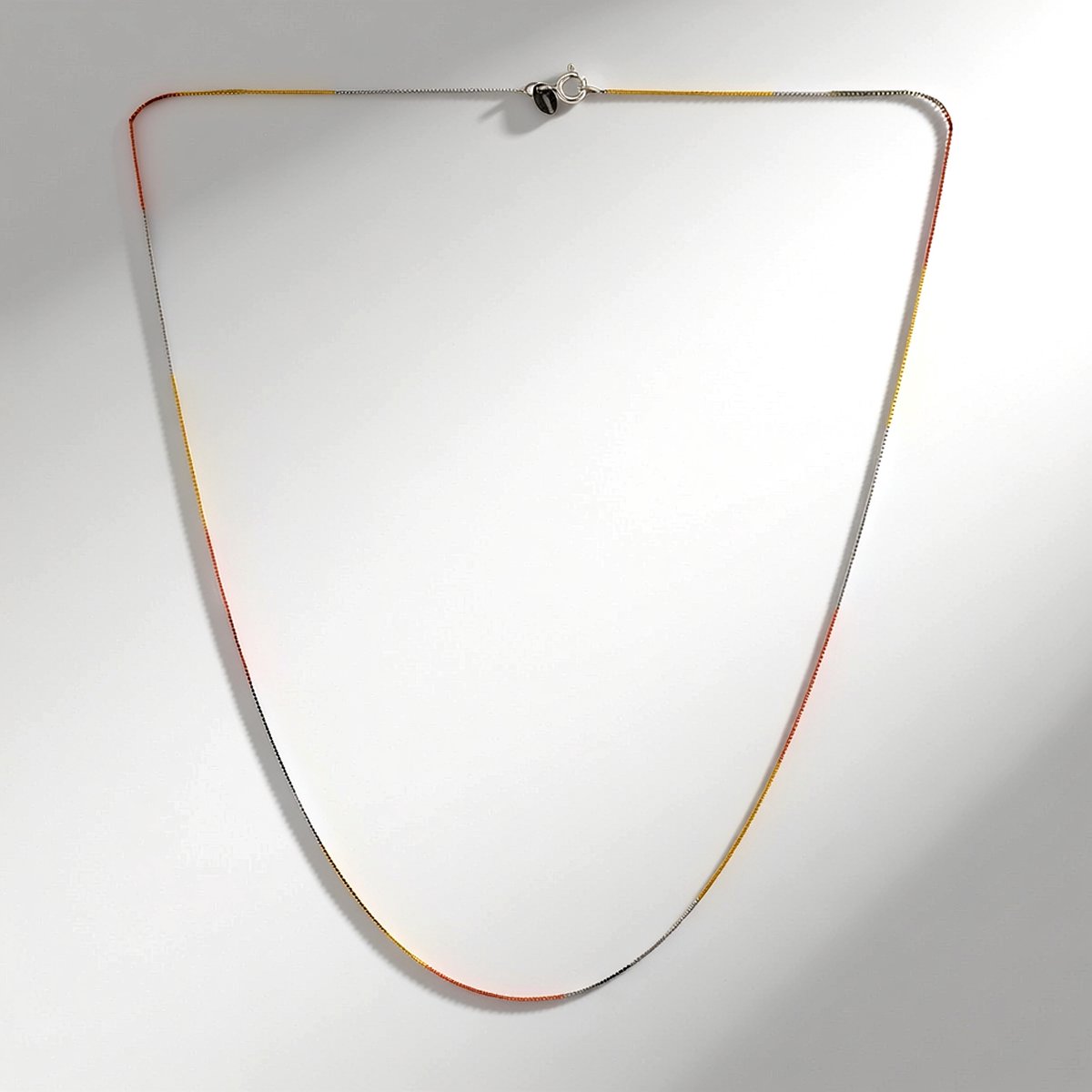 Cavill - Driekleurige Zilveren Halsketting 925 Sterling - Rhodium, Goud & Roségoud - 50 cm - Elegante, Lichte Ketting voor Dames