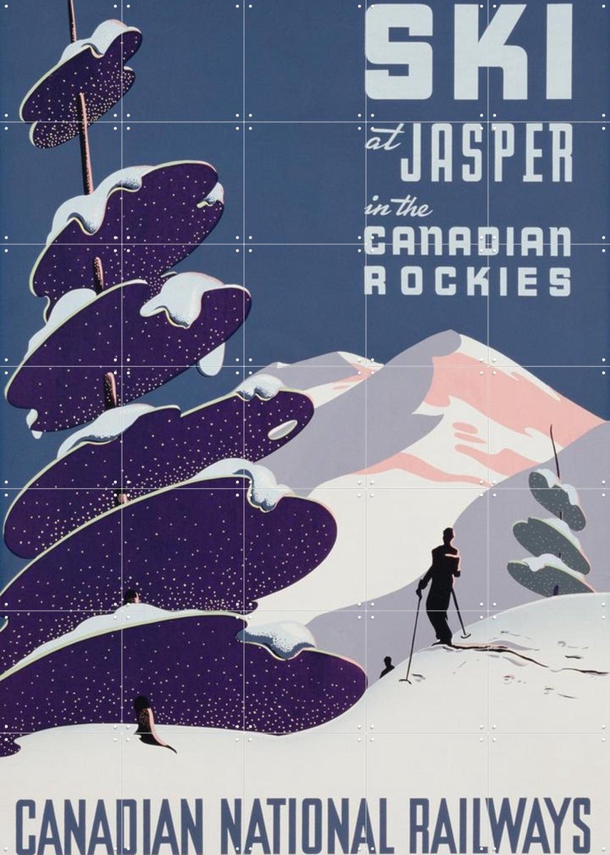 IXXI Canadian Ski Resort Jasper, Bridgeman Images - 100 x 140 cm - Gratis ophangtool - Grote wanddecoratie en posters - Illustraties, Art Deco