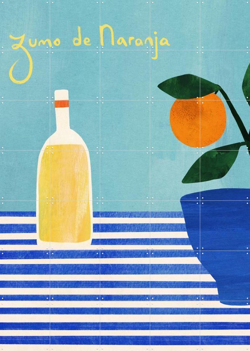 IXXI Spanish Orange Juice, Henry Rivers - 100 x 140 cm - Gratis ophangtool - Grote wanddecoratie en posters - Illustraties, Kleurrijk, Speels