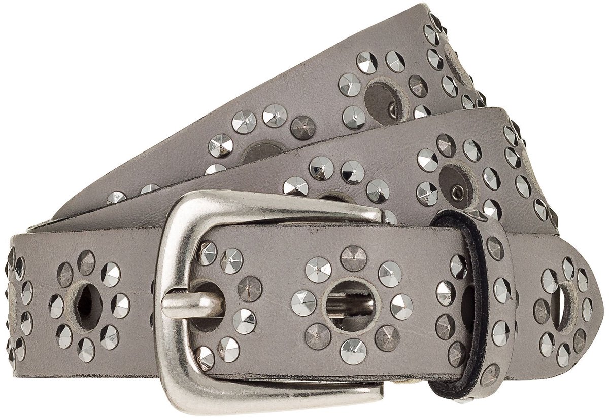 b.belt Studded belt Leder - Dames - 90 cm - light grey