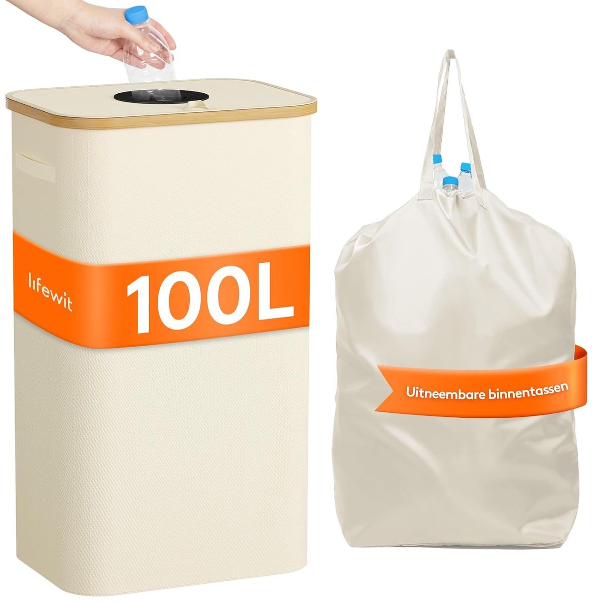 Grote Opbergcontainer met Deksel van Bamboe, 100 L, Perfect voor Flessen, Keukenorganisatie en Opslagruimte