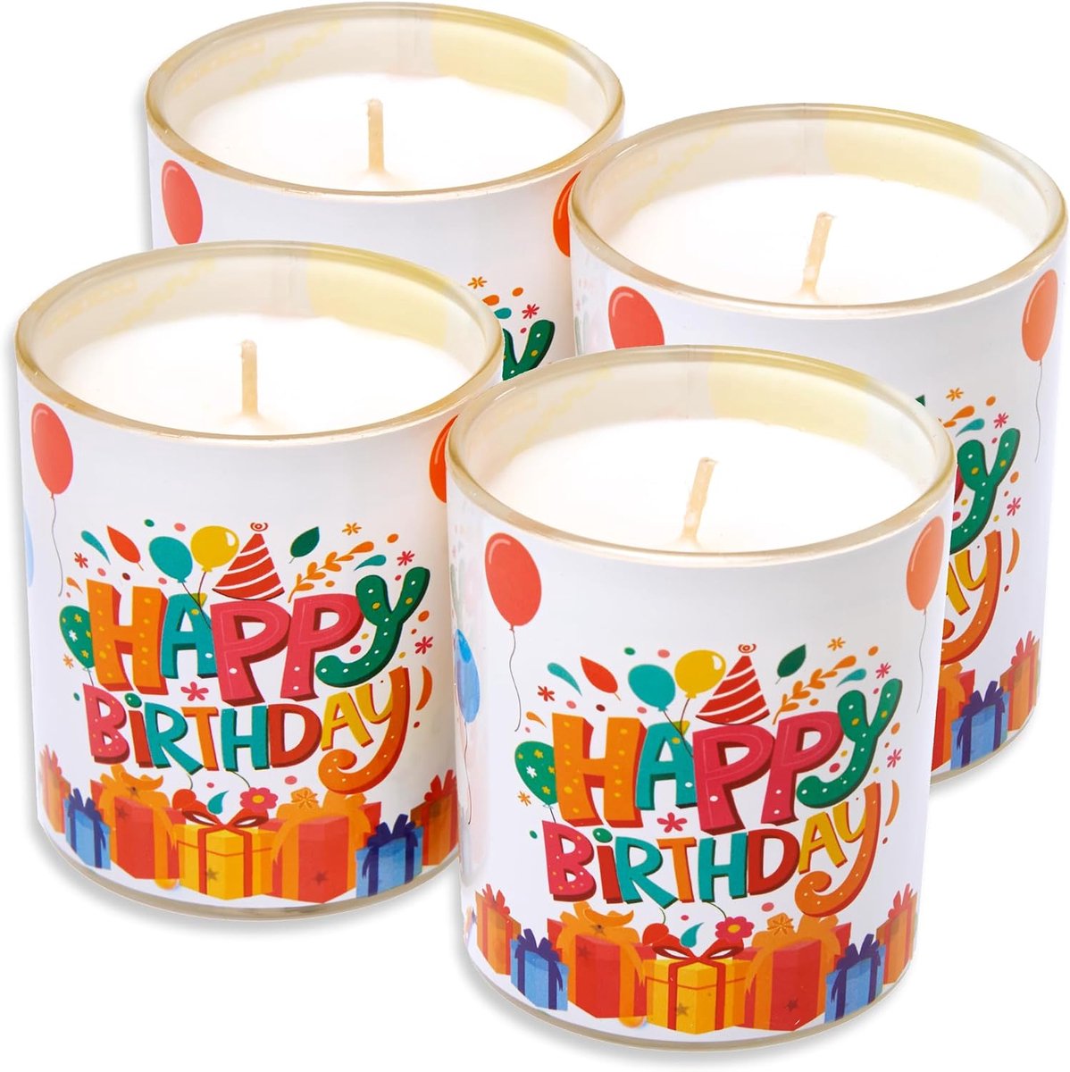 Candelo set van 4 premium verjaardagskaarsen in glazen sfeer, gelukkige verjaardagskaarsen, 8 x 7 cm, 30 uur - ShopVlot