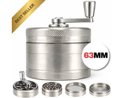 Maomi™ Grinder 63MM - 4 Delig - Transparant Vizier - Volledig Metaal - Kruidenvermaler - Kruidenmolen - Crusher - Pollenzeef - Met Schepje - Kruiden Vermaler