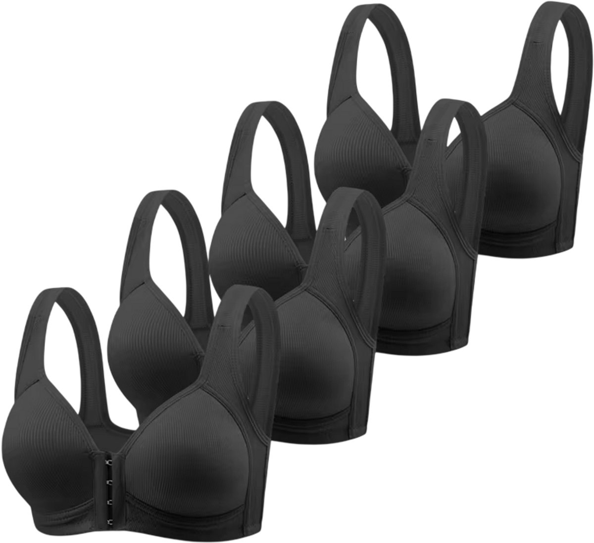 4-Pack Dames Beha Zonder Beugel met Voorsluiting – Comfortabele BH met Volledige Dekking, Vaste Cups & Optimale Ondersteuning - Zwart - Maat M