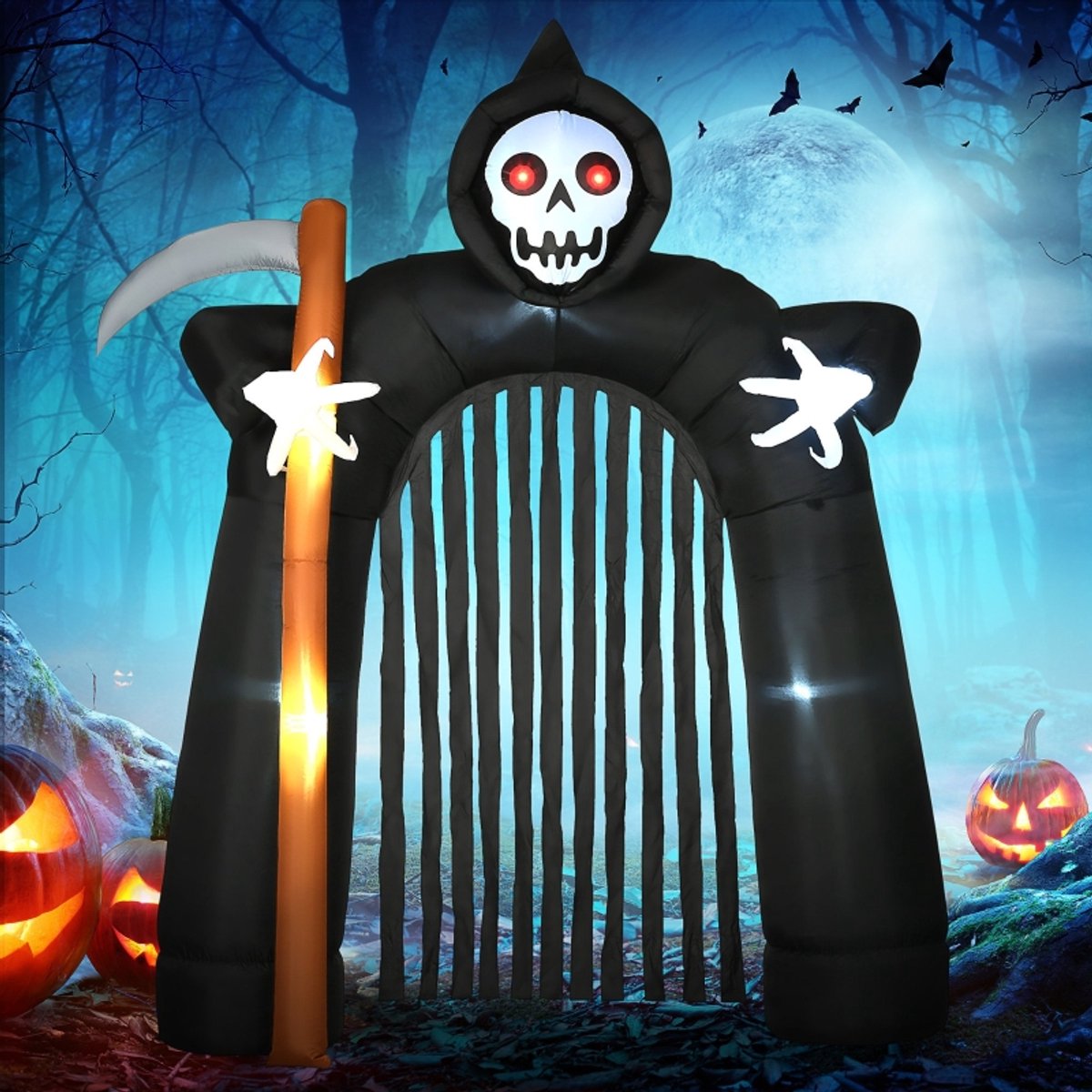 Feestdecoratievoorwerp Opblaasbare Sensenmann Torboog Met Led Verlichting 230 X 65 X 285 Cm Polyester Zwart Voor Halloween Buiten
