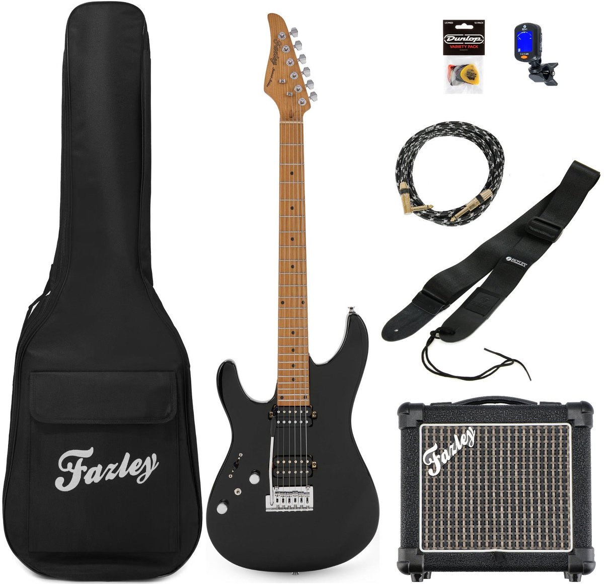 Elektrische gitaar starterset Fazley Sunset Series Sand Shark Black Left-Handed