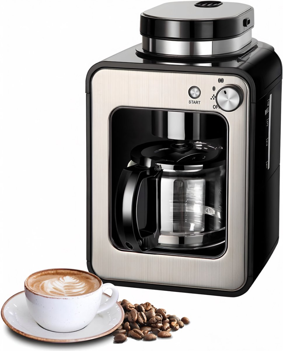 SNJY® Koffiemachine met Bonen - Volautomatische Koffiemachine - Espressomachine - Koffiezetapparaat Bonen - 600W - Zilver