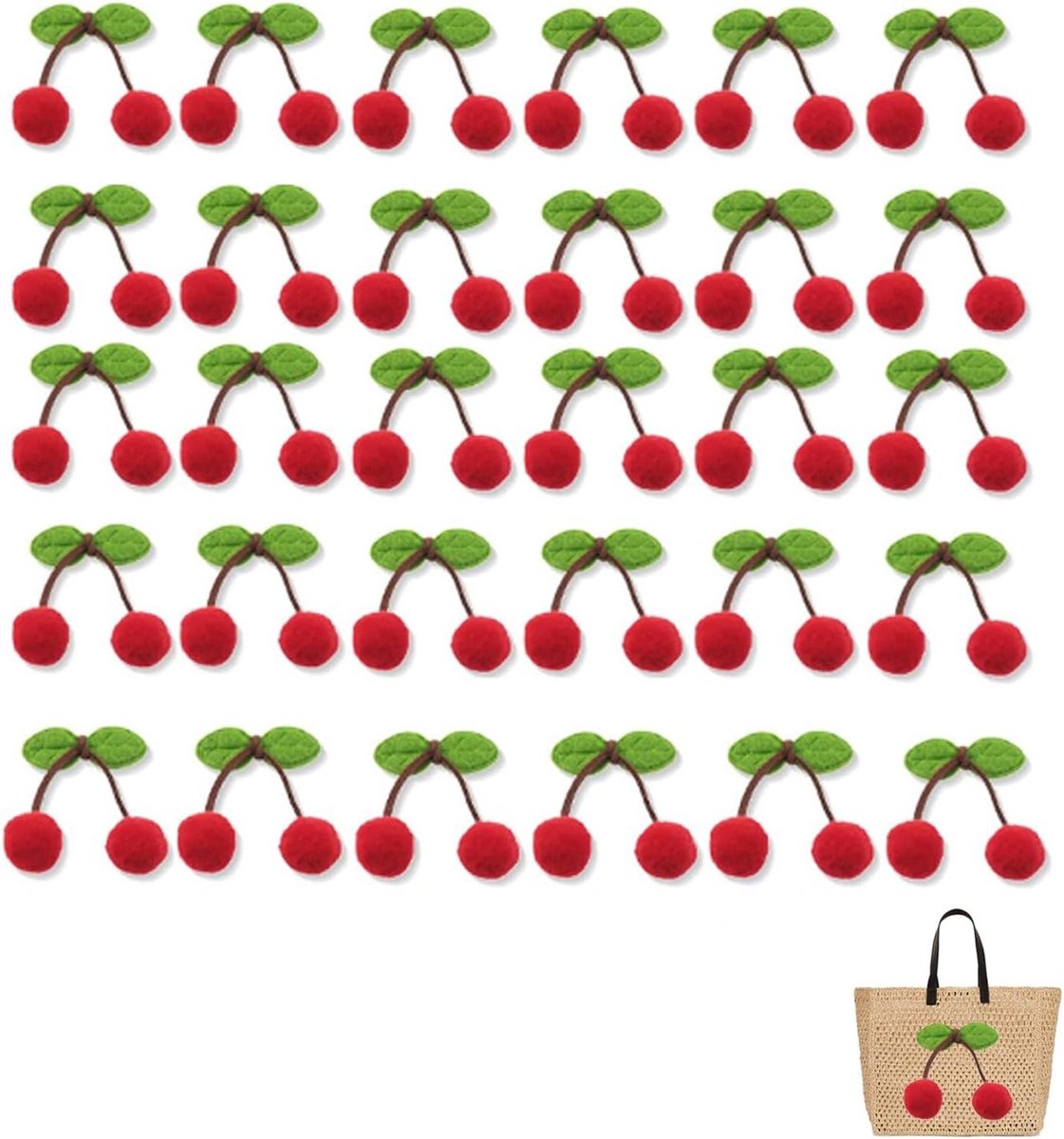 30 Stuks Vilt Kerstballen Versiering met Veilige Speld - Kleine Vilt Kersen Accessoires voor DIY Kleding en Creatieve Projecten