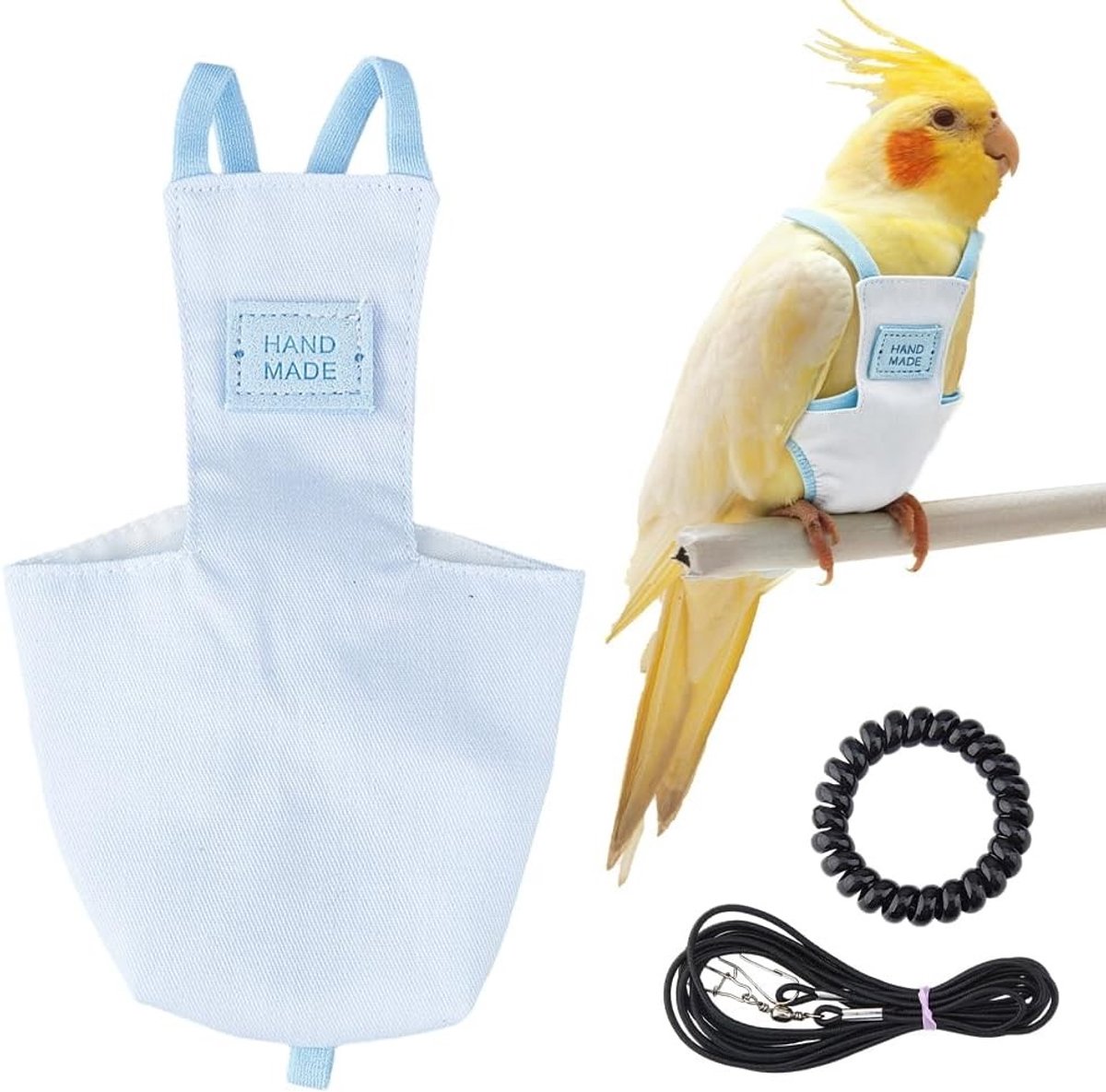 Druksluiting papegaaienluier met verstelbare riem, herbruikbaar harnas voor kleine vogels, ideaal voor binnen en buiten training