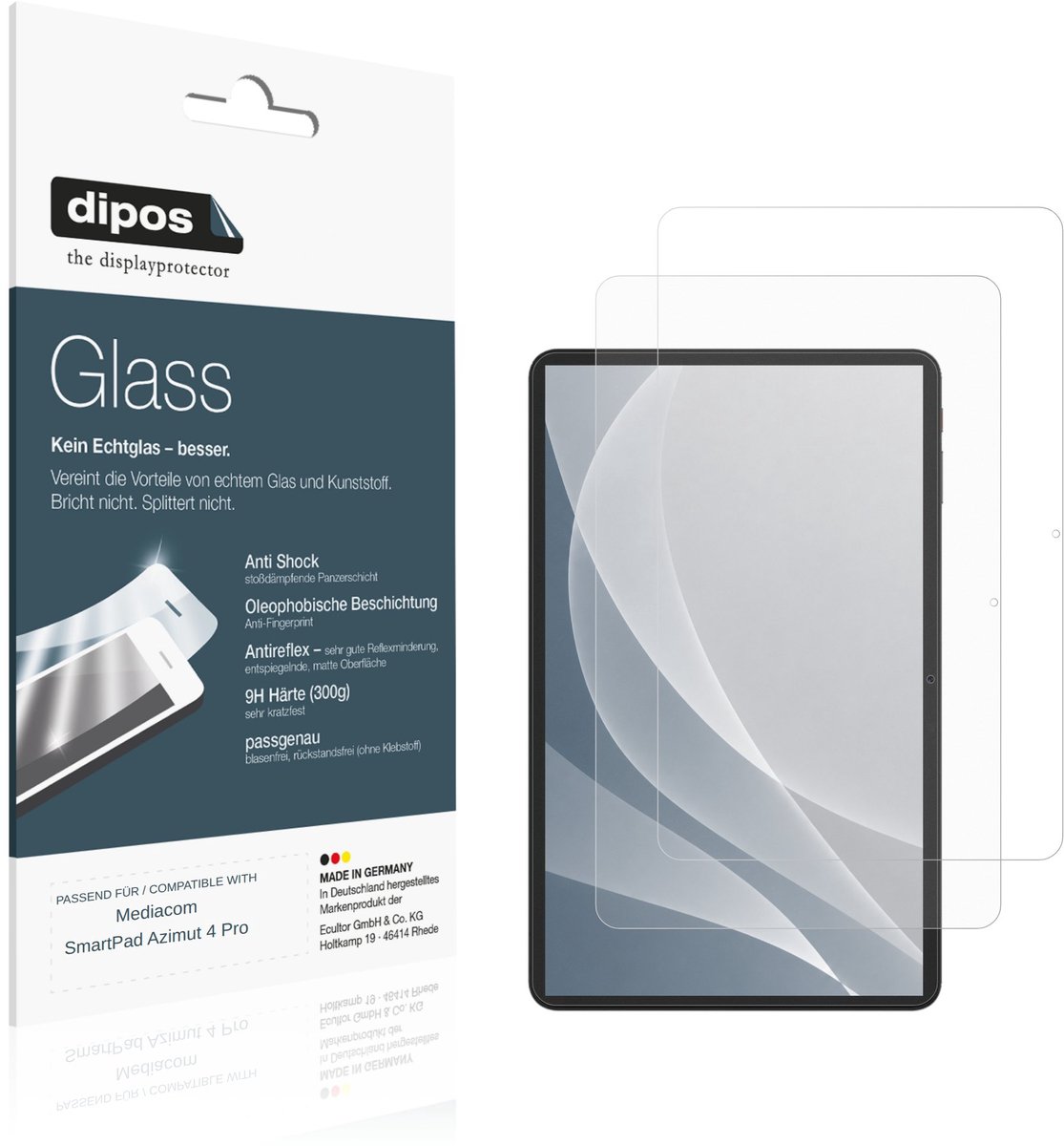 dipos – 2x Matte Pantserfolie geschikt voor Mediacom SmartPad Azimut 4 Pro | 9H Screenprotector