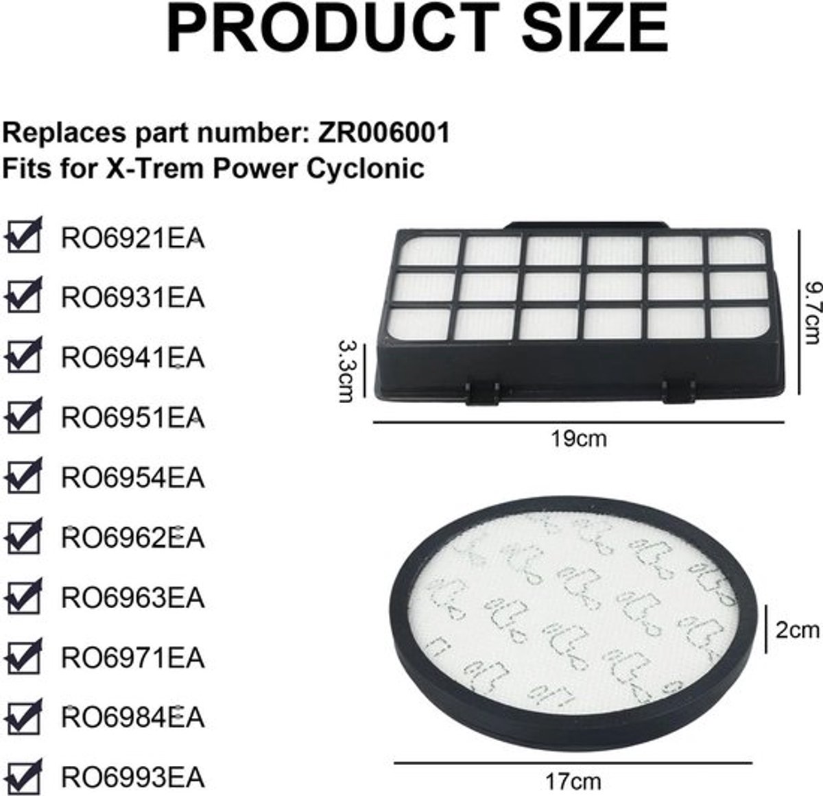 Dailygoods- Hepa-filter vervangingsfilter - Stofzuigerfilter Rowenta