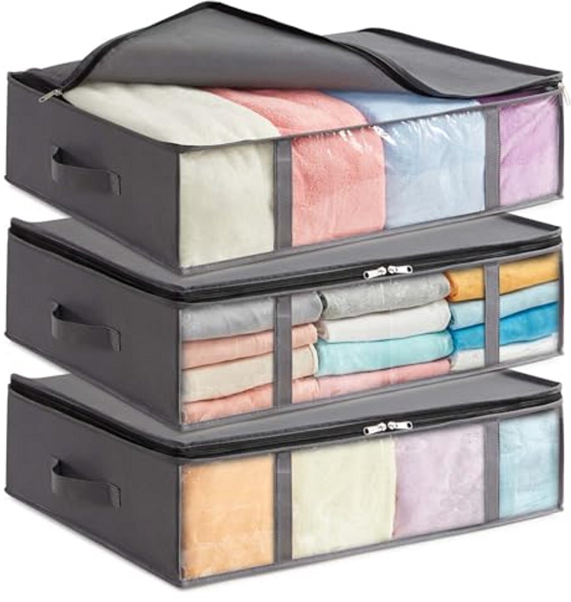 Opbergboxen 3 Stuks 40 Liter – Opvouwbare Opbergers met Rits voor Kleding, Dekens, Handdoeken en Speelgoed in Kast