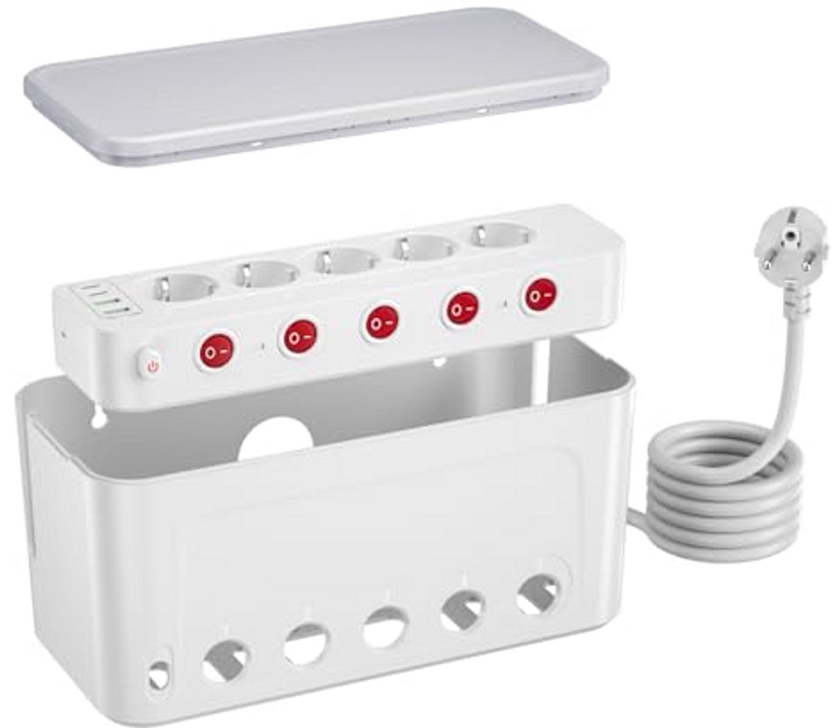 Kabelmanagement Box voor Stekkerdoos – Kabel Organizer met Kabeldoorvoer voor Stopcontacten, Snoeren en Elektronica