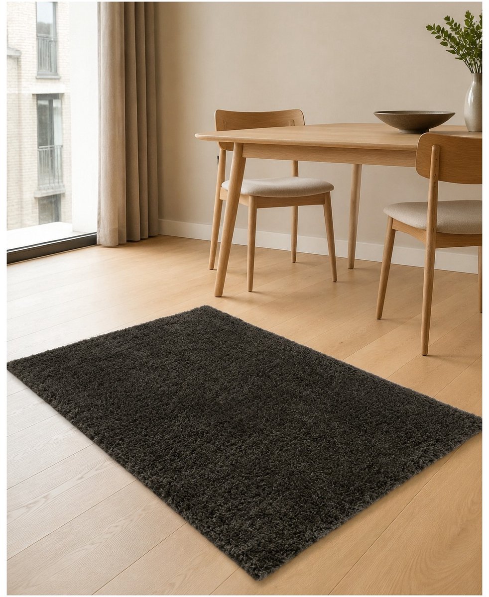 La Sheba Shaggy Wasbaar Vloerkleed – Antraciet – Zacht Polyester – 60 x 110 cm – Gemaakt in België