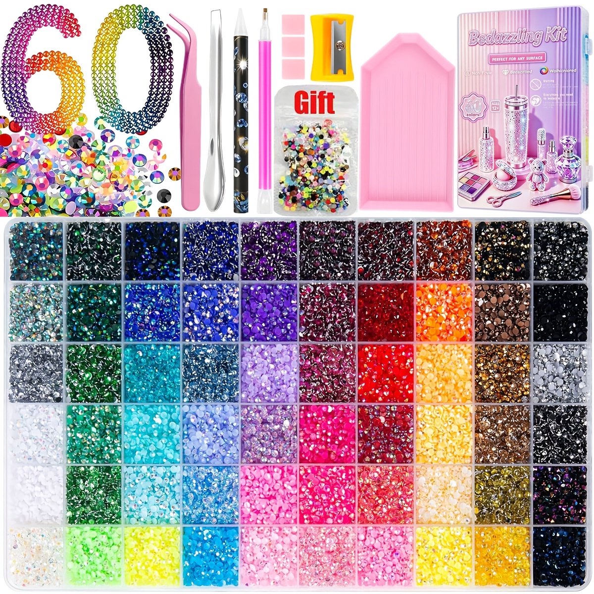 Currero Bedazzle Kit - Bedazzling - Plakstenen - Strass Steentjes - DIY Versieren - Set Met 48.000 Steentjes - 60 Kleuren - Nagel Decoratie - Gemengde Kleuren