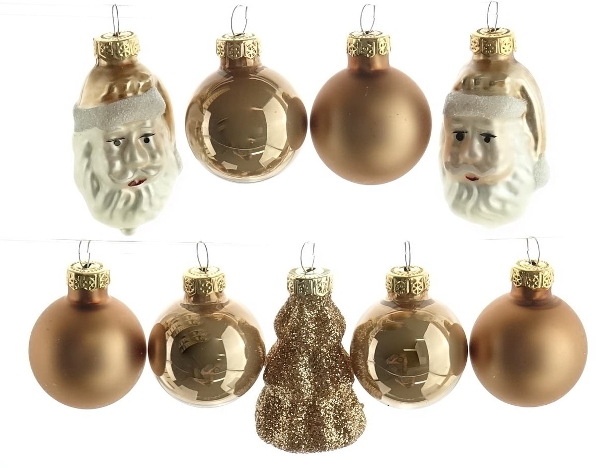 Kaemingk kerstballen figuren mix kameelbruin glas - set van 9