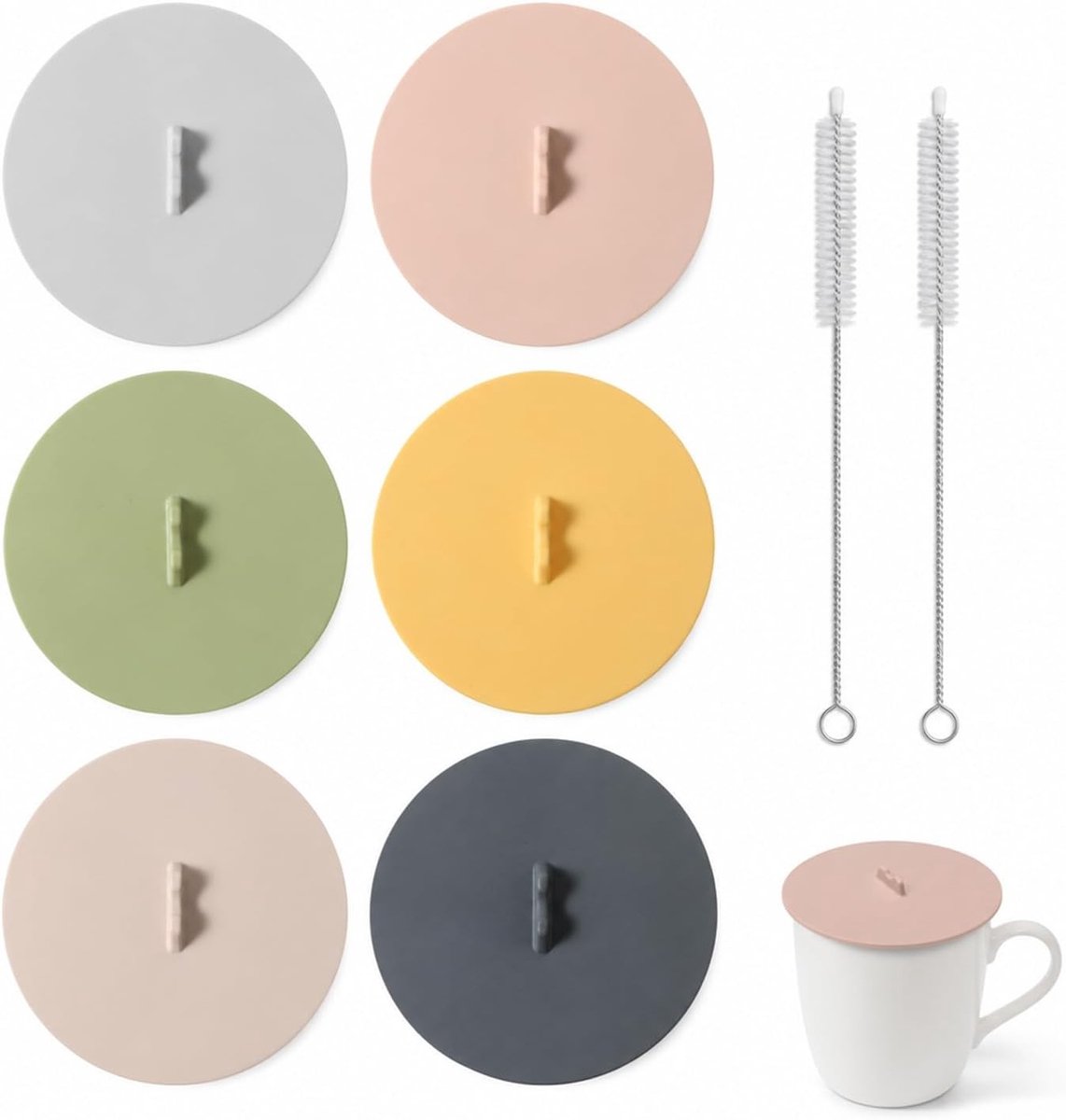 Set van 6 drinkglazen met siliconen deksels van 10 cm, ideaal voor koffie, thee en sap