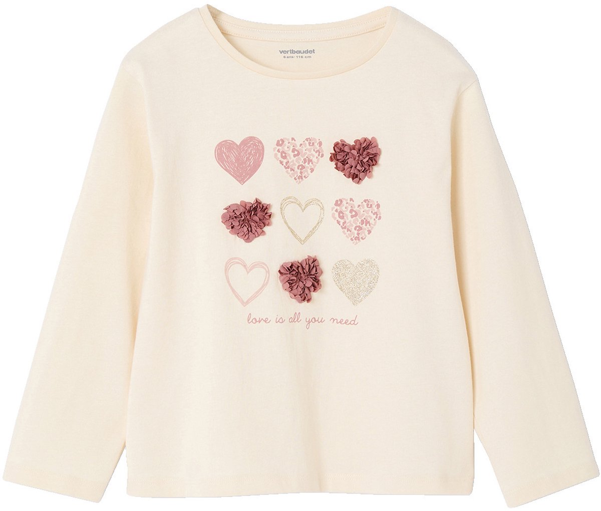 Vertbaudet T-shirt voor meisjes met hartjesprint en lange mouwen