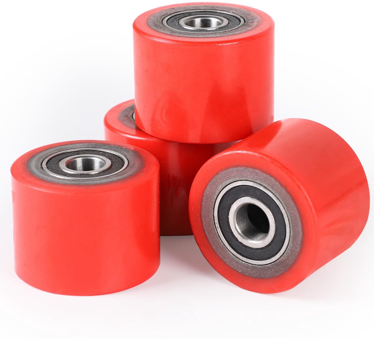 SWAWIS 4 stuks hefwagen-wielen, polyurethaan, 80 x 60 mm, as 20 mm, incl. kogellagers, wielen voor hefwagen - ShopVlot